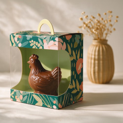 Panoramique Poule "Douceur Printanière" Photo numéro 2 : Sac panoramique de la collection "Douceur Printanière" avec fenêtre transparente, parfait pour présenter et transporter une poule en chocolat de Pâques.