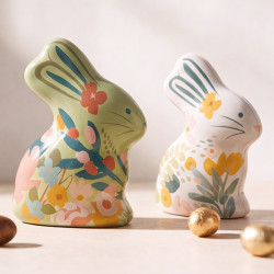 Lapinou Métallique "Douceur Printanière" Photo numéro 5 : Les voilà habillés aux couleurs de collection "Douceur Printanière", nos petits lapinous métalliques ! Ils s'apprêtent à sauter dans tous les paniers de Pâques.