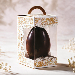 Panoramique Œuf "Florilège" Photo numéro 3 : Sac panoramique original de la collection Embaline "Florilège" (dentelle en papier), intérieur kraft apte au contact alimentaire pour œuf de Pâques 2027.