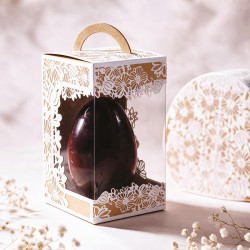 Panoramique Œuf "Florilège" Photo numéro 5 : Sac panoramique original de la collection Embaline "Florilège" (dentelle en papier), intérieur kraft apte au contact alimentaire pour œuf de Pâques 2027.