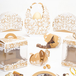 Panier Ovo "Florilège" Photo numéro 3 : Le Panier Ovo "Florilège" est idéal pour présenter vos moulages de Pâques. Emballage pratique au design doux, poétique et subtile pour séduire petits et grands.