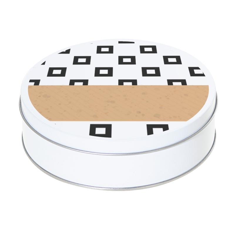 Boîte ronde métallique Caméléon H-01 - Carrés bord noir sur fond blanc Boîte ronde métallique Caméléon H-01 - Carrés bord noir sur fond blanc