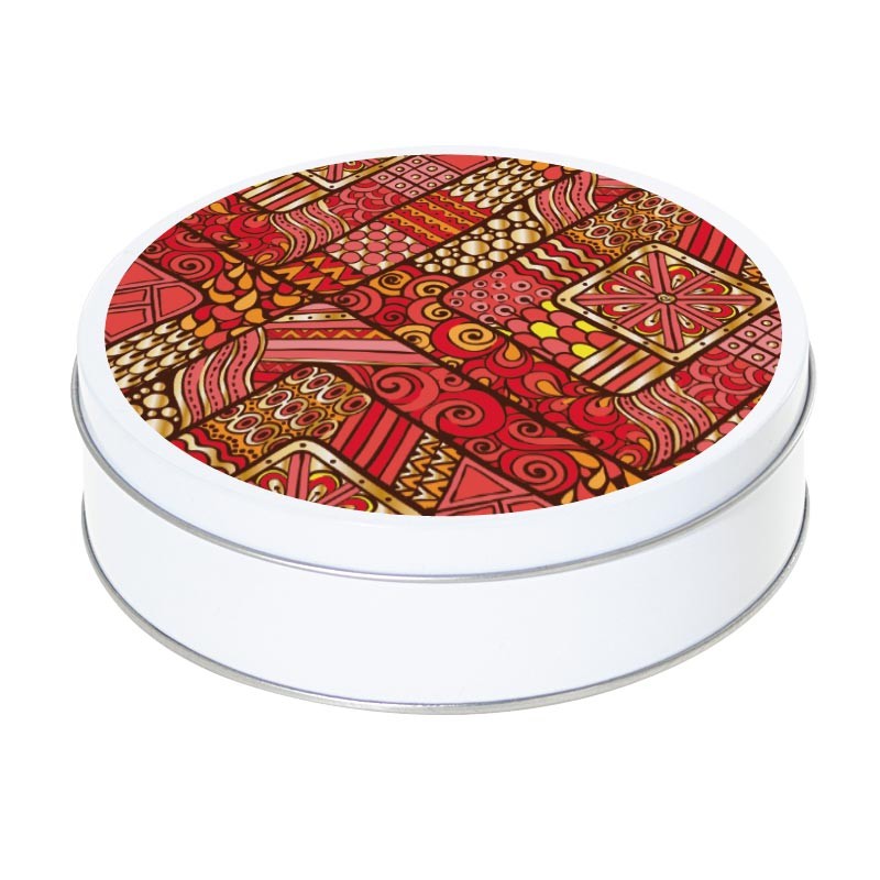 Boîte ronde métallique Caméléon H-05 - Illustration tribale rouge Boîte ronde métallique Caméléon H-05 - Illustration tribale rouge