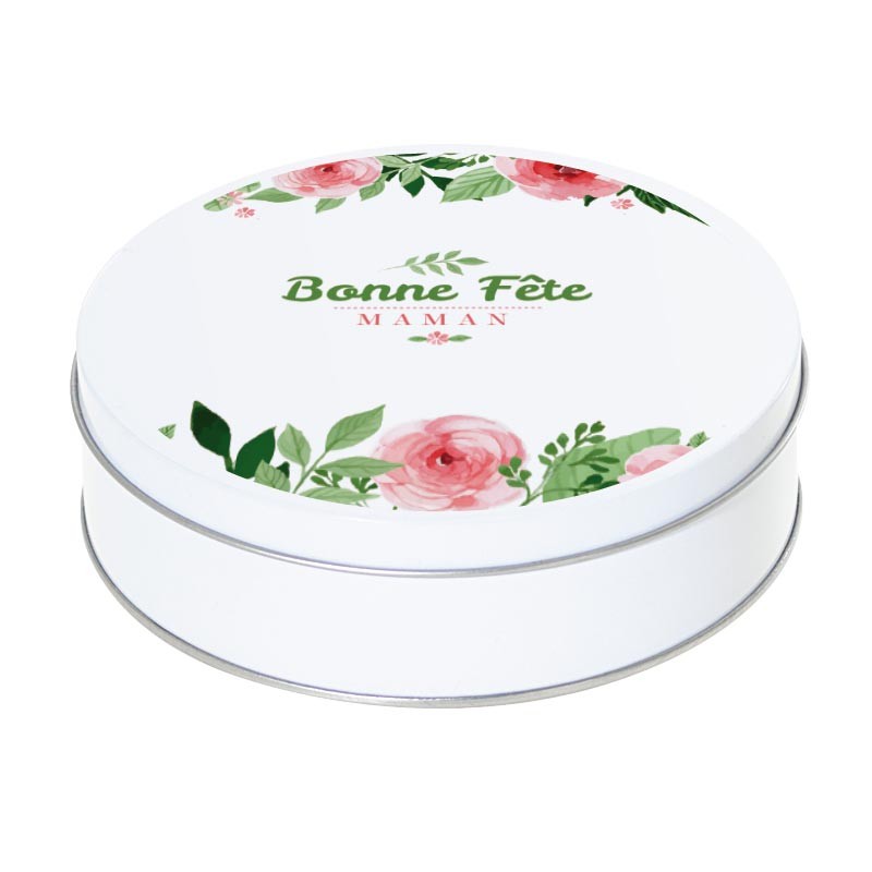 Boîte ronde métallique Caméléon I-02 - Bonne Fête Maman - Motif fleuri