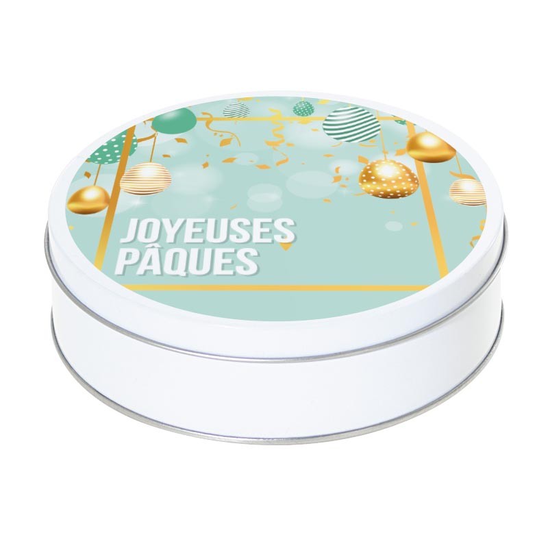 Boîte ronde métallique empilable Caméléon I-39 - Joyeuses Pâques