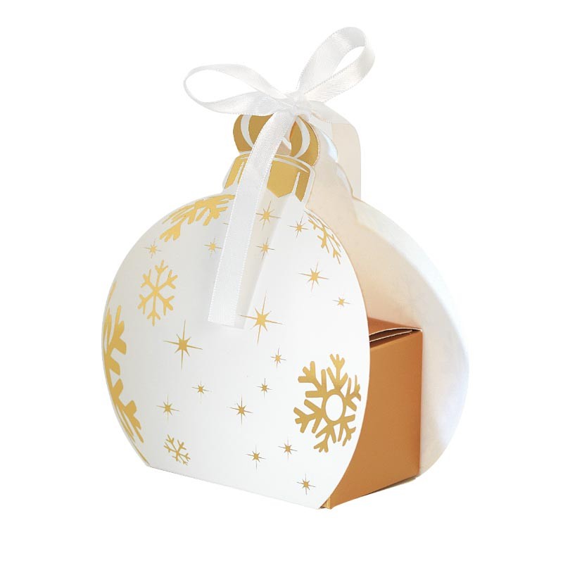 Packaging petits contenants chocolats - Boîte Boule de Noël Blanche