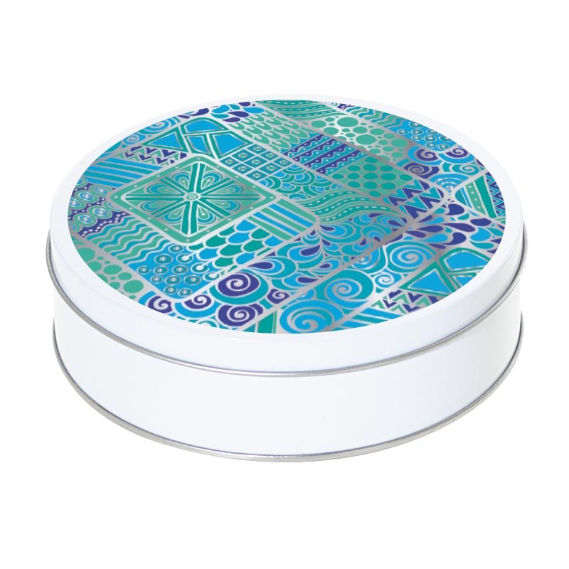 Boîte ronde métallique Caméléon H-08 - Abstraction psychédélique bleue Boîte ronde métallique Caméléon H-08 - Abstraction psychédélique bleue