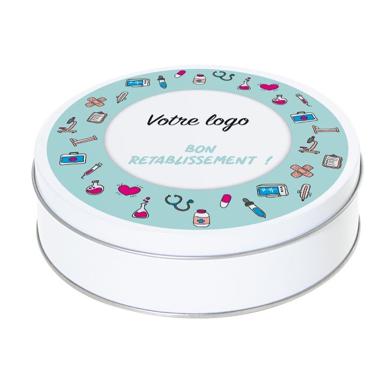 Boîte ronde métallique I-49 - Packaging pour cadeau à offrir et souhaiter un bon rétablissement ! Boîte ronde métallique I-49 - Packaging pour cadeau à offrir et souhaiter un bon rétablissement !