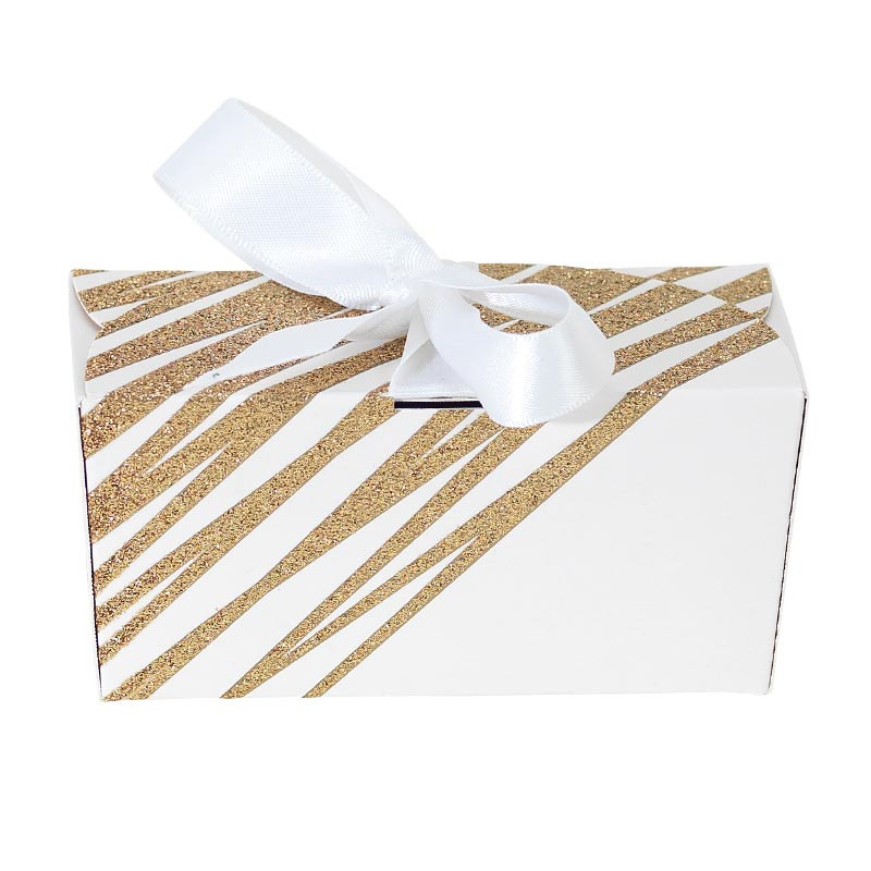 Packaging chocolatiers pâtissiers - Ballotin Ruban Granity White and Gold - Face Avant