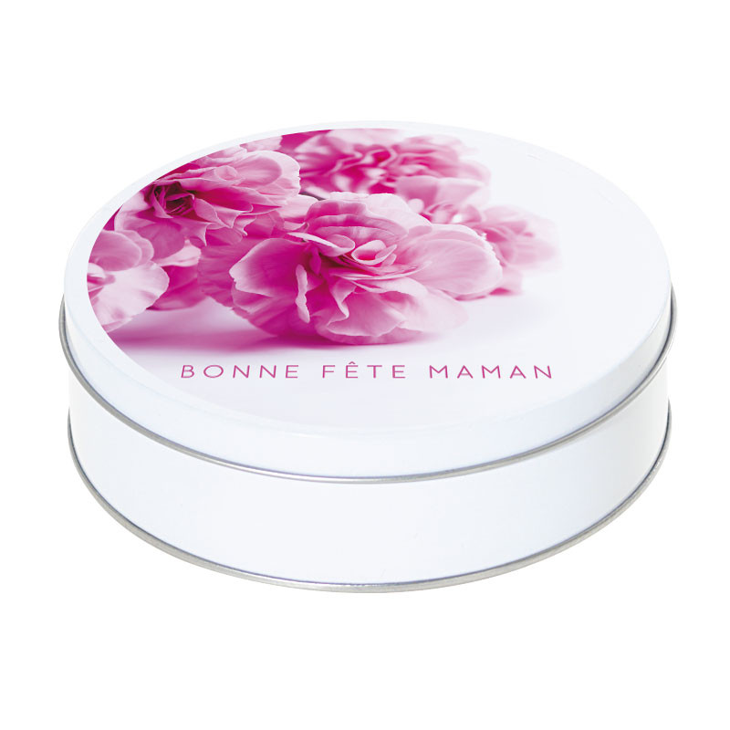 Boîte ronde métallique Caméléon I-17 - Bonne fête maman avec des roses