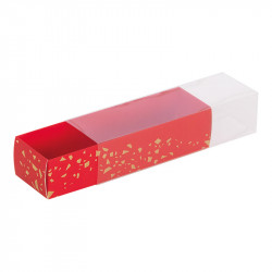 Réglette paillettes rouge pour marrons glacés Photo numéro 1 : Ce packaging fait partie de la magnifique collection "Féérique" au design rouge et or crépitant ! Son fourreau transparent saura mettre vos produit en valeur !