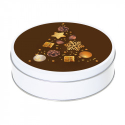 Boîte ronde métallique Caméléon G-39 - Sapin doré sur fond chocolat