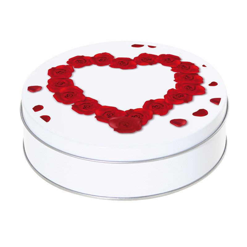 Boîte ronde métallique Caméléon I-67 - Cœur constitué de roses rouges