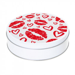 Boîte ronde métallique Caméléon I-68 - Baisers rouge à lèvres et cœurs