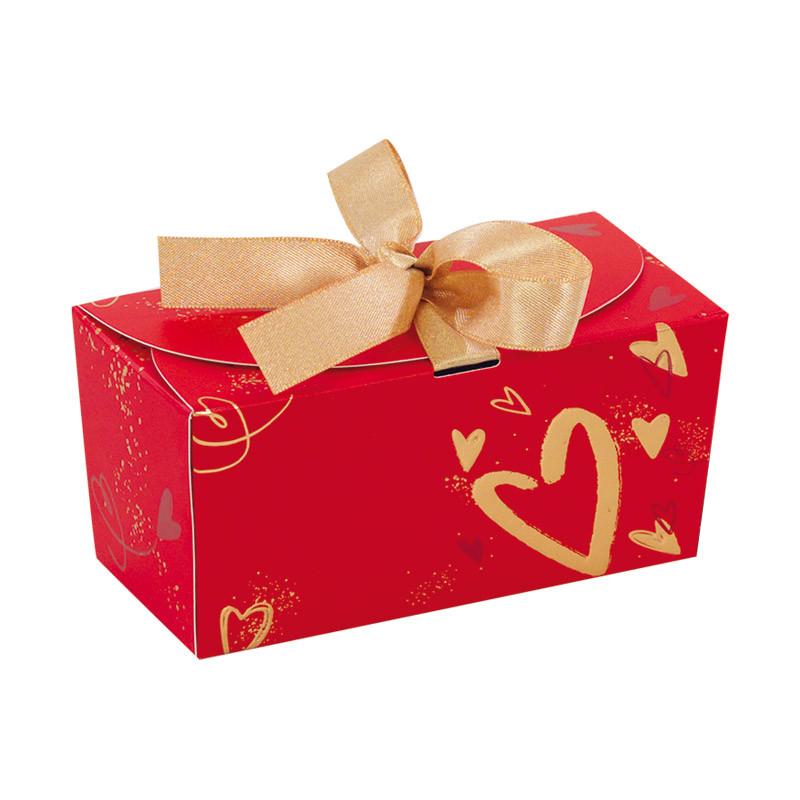 Packaging luxe pour chocolatiers - Ballotin Ruban Rouge avec cœurs or