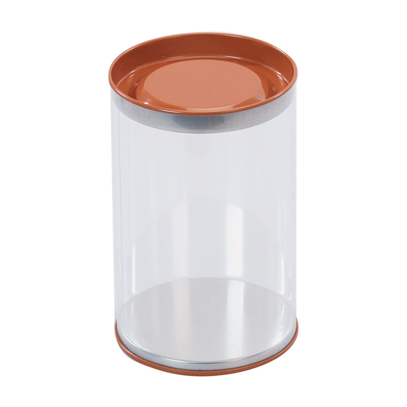 Emballage alimentaire confiseurs - Tube transparent couvercle métal couleur cuivre