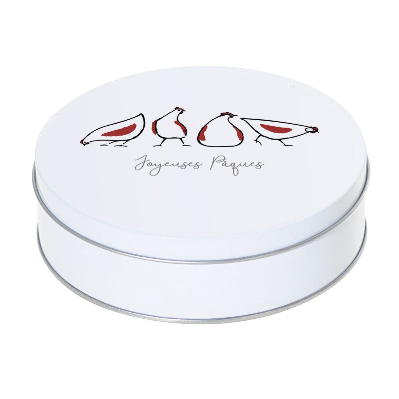 Boîte ronde métallique Caméléon I-71 - Illustration "Joyeuses pâques"