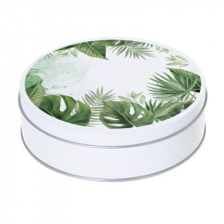 Boîte ronde métallique J-04 - Illustration Végétation tropicale