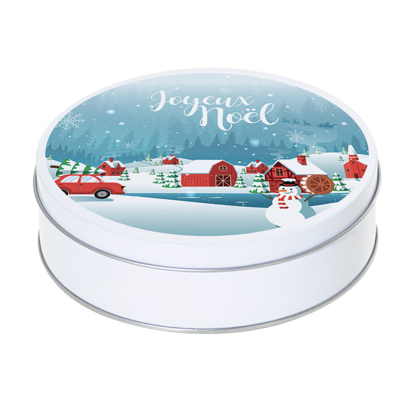 Boîte ronde métallique Caméléon G-31 - Joyeux Noël paysage enneigé