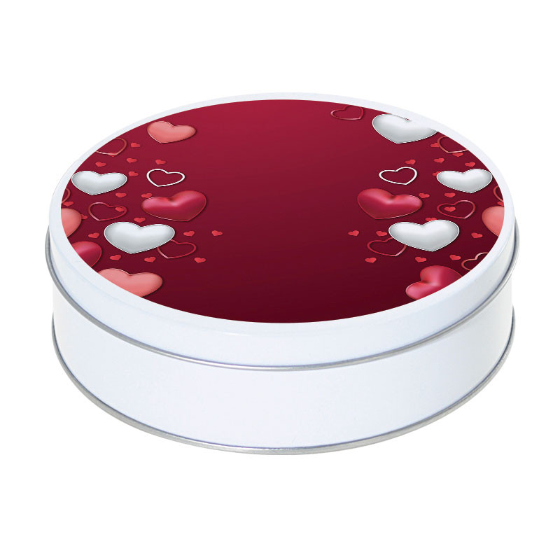Boîte ronde métallique Caméléon I-79 - Motif Amour et Cœurs rouges