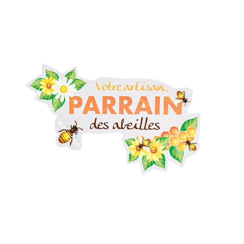 Vitrophanie "Apicao" : Sticker "Apicao" repositionnable adapté pour vos vitrines. Inscription "Votre Artisan parrain des abeilles".
Un acte militant en faveur de la nature ^^