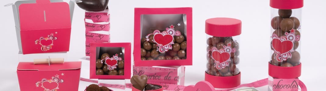 Achat packaging de St Valentin "Lov'Kif" pour chocolatier à prix cassé