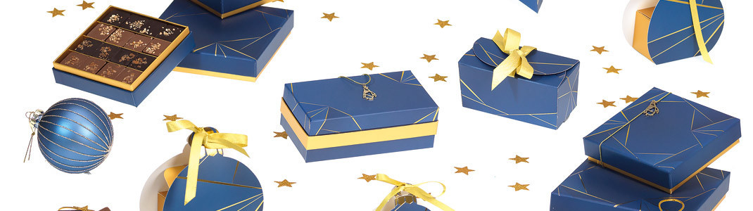 Collection de Packaging "Géométrika" - Gamme moderne - Bleu et or