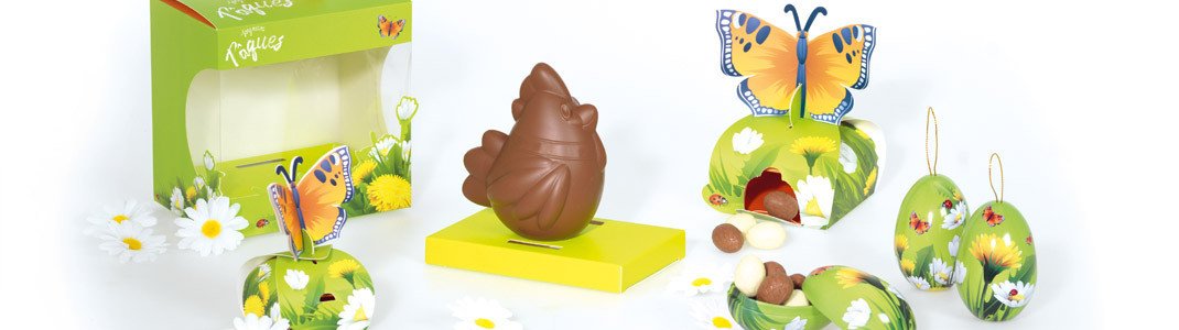 Besoin de packagings pour chocolats de Pâques ? Ligne "Pâquerettes"