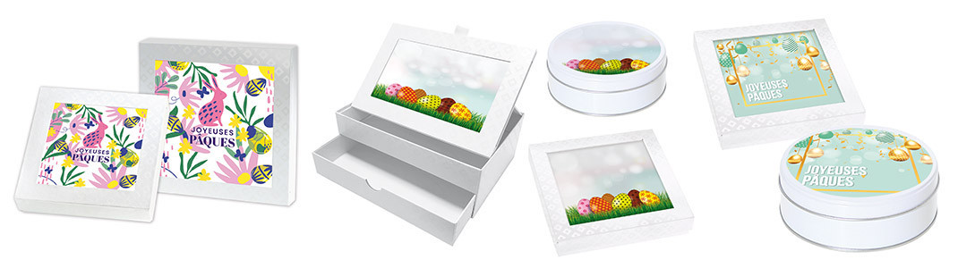 Packagings alimentaires pour Pâques issus de la gamme Caméléon