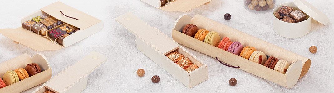 Packaging et boîtes pour chocolats vides en bois de pin éco friendly