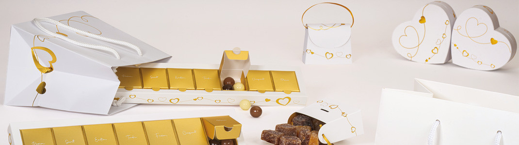Collection J'Adore - Emballages Saint-Valentin Blanc et Or | Embaline