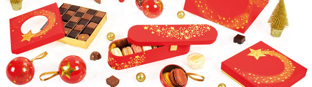 Collection de packagings rouge & or "Poussière d'étoiles" - Embaline